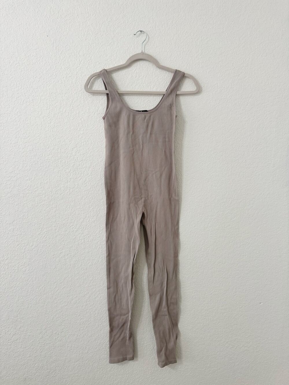 Forever 21 Ribbed Scoop Neck Unitard Jumpsuit Beige Size Medium/Large